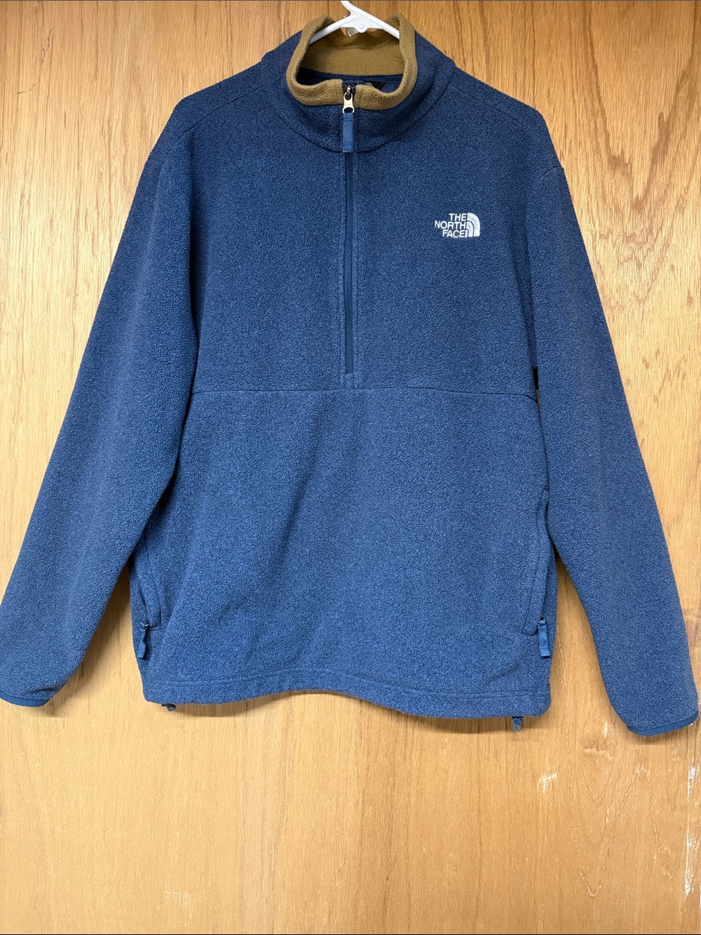 The North Face Men's Blue Half-Zip Fleece with Olive Trim